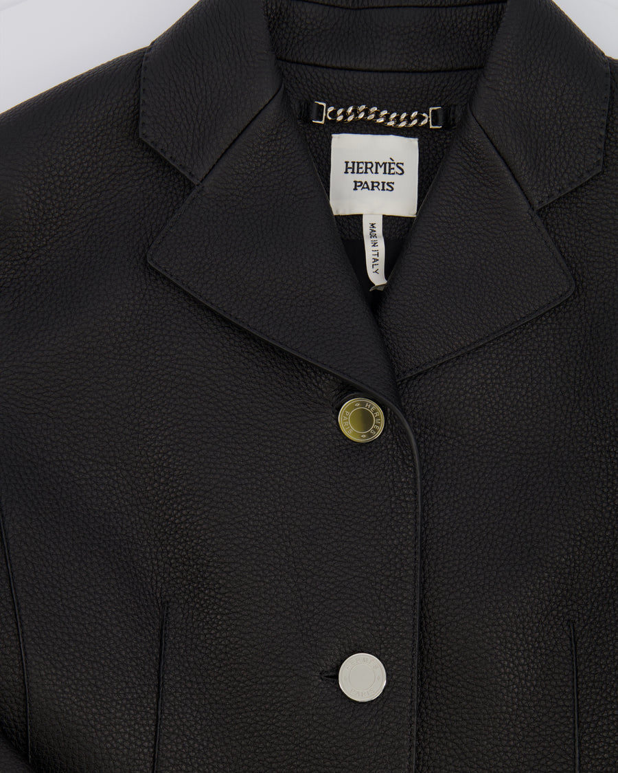 Hermès Black Leather Equestrian Jacket with Palladium Buttons Size FR 34 (UK 6) RRP £7,360