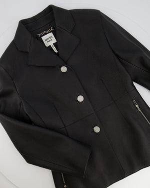 Hermès Black Leather Equestrian Jacket with Palladium Buttons Size FR 34 (UK 6) RRP £7,360