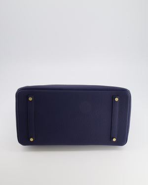 Hermès Birkin 35 Retourne Bag in Bleu Saphir Clemence Leather with Gold Hardware