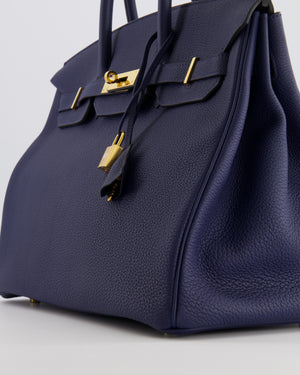 Hermès Birkin 35 Retourne Bag in Bleu Saphir Clemence Leather with Gold Hardware