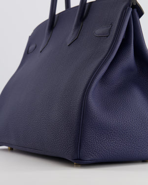 Hermès Birkin 35 Retourne Bag in Bleu Saphir Clemence Leather with Gold Hardware