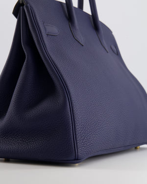 Hermès Birkin 35 Retourne Bag in Bleu Saphir Clemence Leather with Gold Hardware