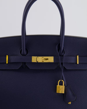 Hermès Birkin 35 Retourne Bag in Bleu Saphir Clemence Leather with Gold Hardware