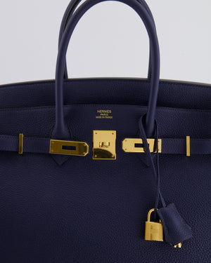 Hermès Birkin 35 Retourne Bag in Bleu Saphir Clemence Leather with Gold Hardware