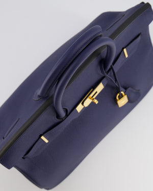 Hermès Birkin 35 Retourne Bag in Bleu Saphir Clemence Leather with Gold Hardware