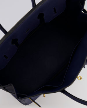 Hermès Birkin 35 Retourne Bag in Bleu Saphir Clemence Leather with Gold Hardware