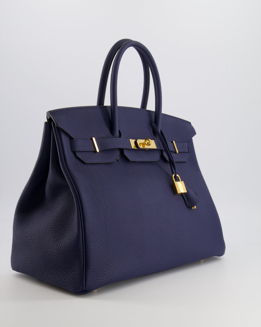 Hermès Birkin 35 Retourne Bag in Bleu Saphir Clemence Leather with Gold Hardware