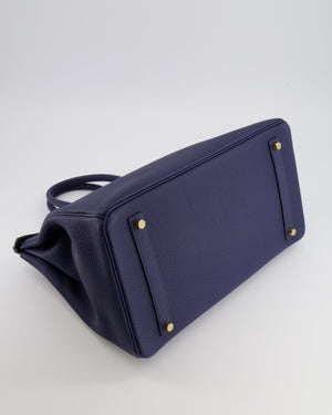 Hermès Birkin 35 Retourne Bag in Bleu Saphir Clemence Leather with Gold Hardware