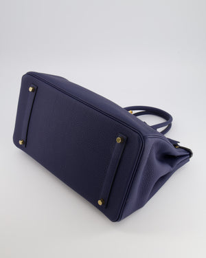 Hermès Birkin 35 Retourne Bag in Bleu Saphir Clemence Leather with Gold Hardware