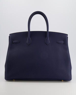 Hermès Birkin 35 Retourne Bag in Bleu Saphir Clemence Leather with Gold Hardware