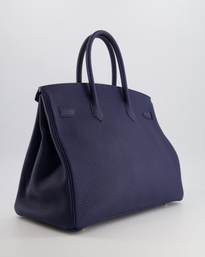 Hermès Birkin 35 Retourne Bag in Bleu Saphir Clemence Leather with Gold Hardware
