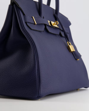 Hermès Birkin 35 Retourne Bag in Bleu Saphir Clemence Leather with Gold Hardware