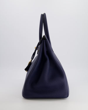 Hermès Birkin 35 Retourne Bag in Bleu Saphir Clemence Leather with Gold Hardware