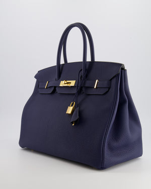 Hermès Birkin 35 Retourne Bag in Bleu Saphir Clemence Leather with Gold Hardware
