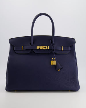 Hermès Birkin 35 Retourne Bag in Bleu Saphir Clemence Leather with Gold Hardware