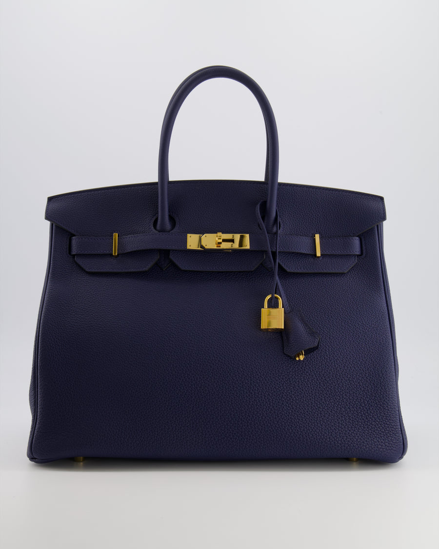 Hermès Birkin 35 Retourne Bag in Bleu Saphir Clemence Leather with Gold Hardware