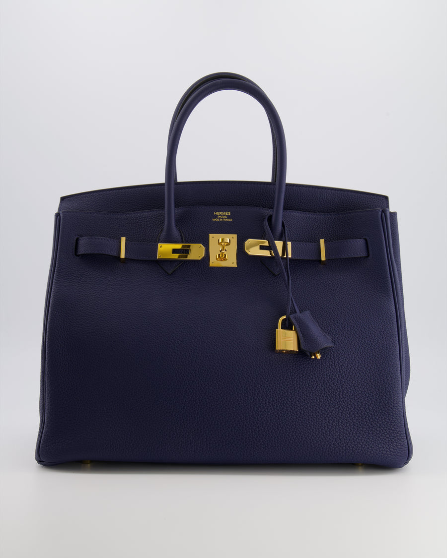 Hermès Birkin 35 Retourne Bag in Bleu Saphir Clemence Leather with Gold Hardware