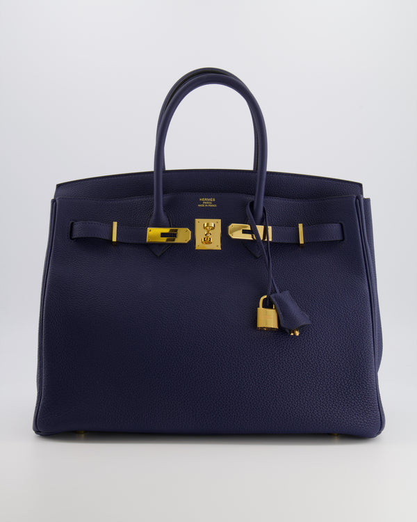 Hermès Birkin 35 Retourne Bag in Bleu Saphir Clemence Leather with Gold Hardware