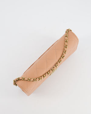 Chanel Peach Wallet on Chain Bag in Caviar Leather with Champagne Gold Hardware and Cage Detail Logo