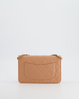 Chanel Peach Wallet on Chain Bag in Caviar Leather with Champagne Gold Hardware and Cage Detail Logo