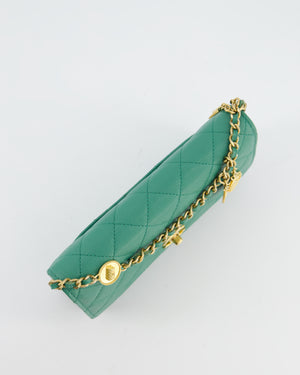 Chanel Teal Wallet on Chain Bag in Caviar Leather with Brushed Gold Hardware and Medallion Chain