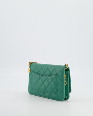 Chanel Teal Wallet on Chain Bag in Caviar Leather with Brushed Gold Hardware and Medallion Chain