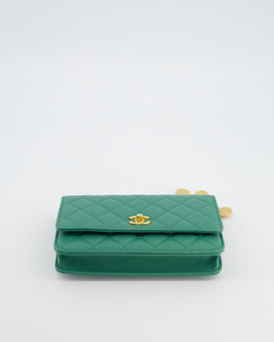 Chanel Teal Wallet on Chain Bag in Caviar Leather with Brushed Gold Hardware and Medallion Chain