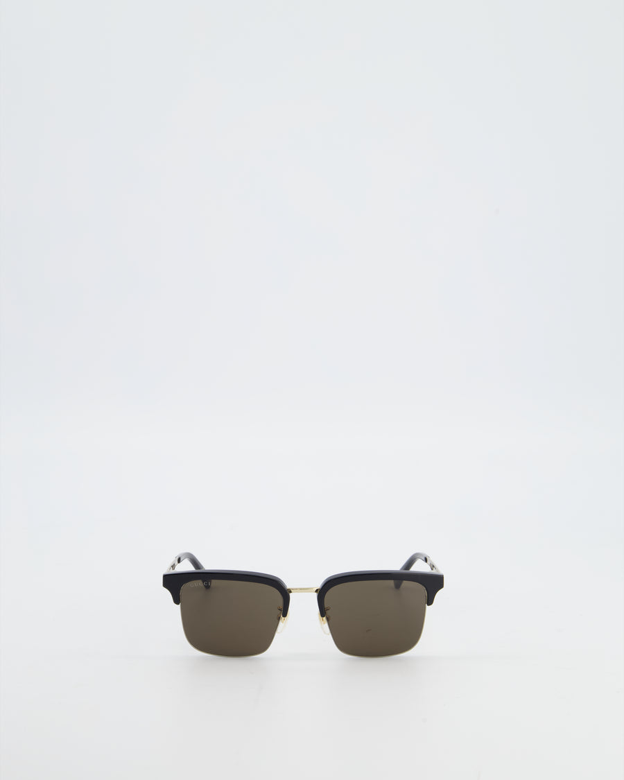 Gucci Black Rectangular Sunglasses with Gold Hardware