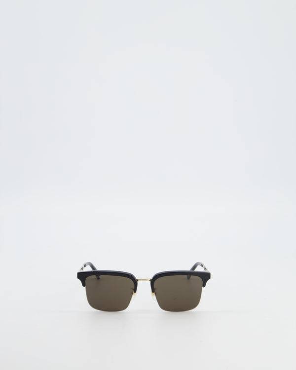 Gucci Black Rectangular Sunglasses with Gold Hardware