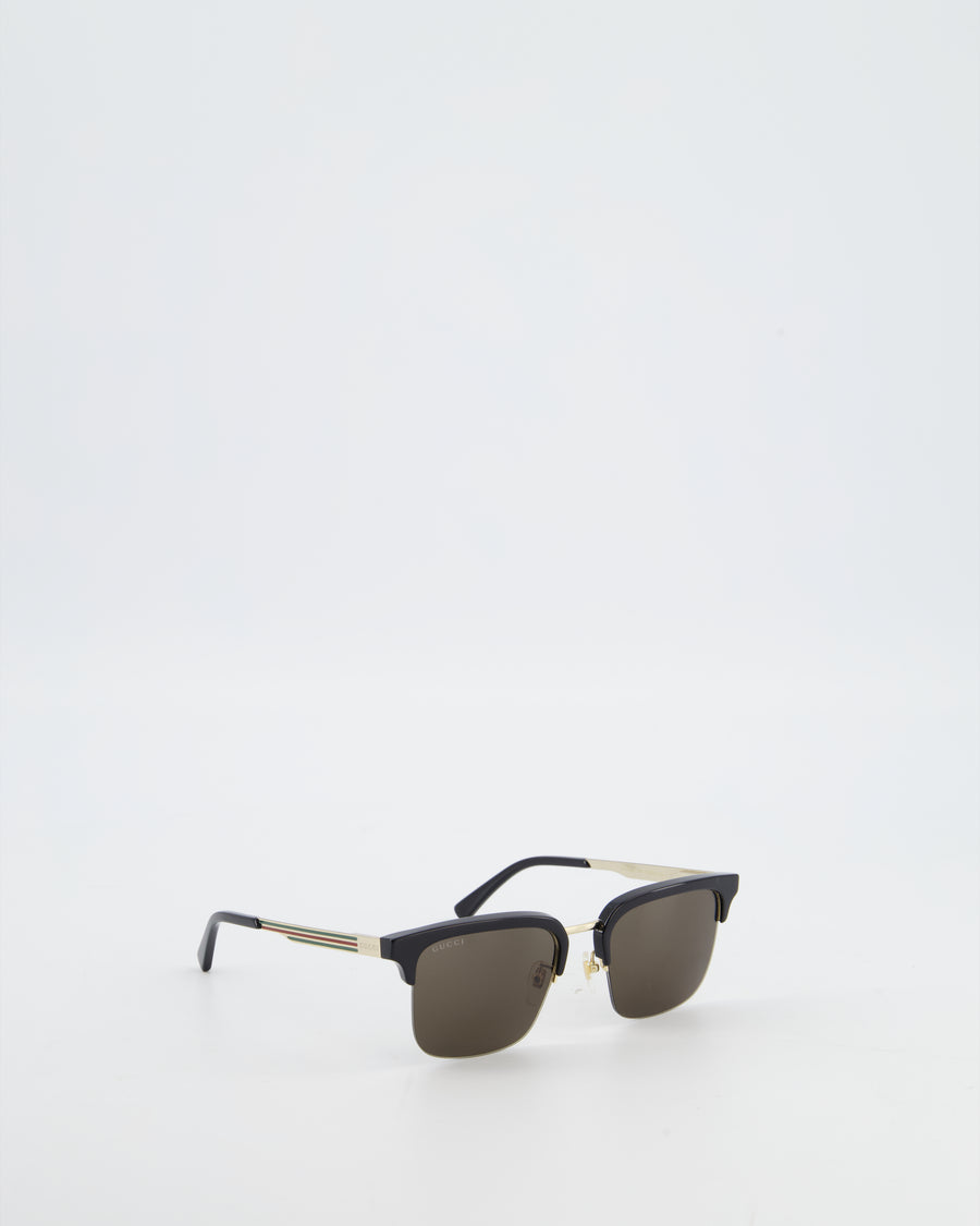 Gucci Black Rectangular Sunglasses with Gold Hardware