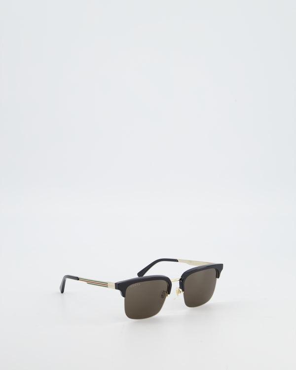 Gucci Black Rectangular Sunglasses with Gold Hardware