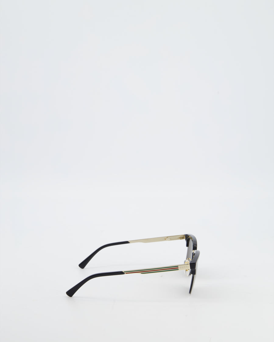 Gucci Black Rectangular Sunglasses with Gold Hardware
