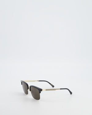 Gucci Black Rectangular Sunglasses with Gold Hardware