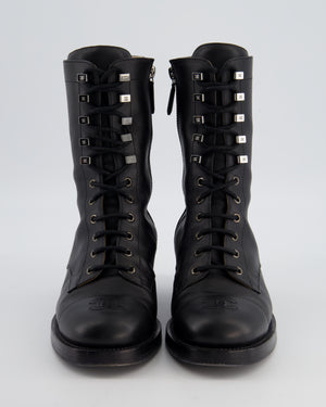Chanel Black Lace Up CC Military Boots Size EU 39.5C