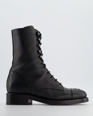 Chanel Black Lace Up CC Military Boots Size EU 39.5C