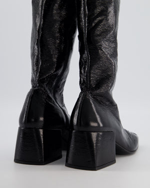Courrèges Black Patent Knee High Logo Boots Size EU 39