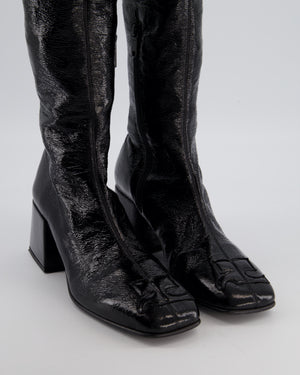 Courrèges Black Patent Knee High Logo Boots Size EU 39