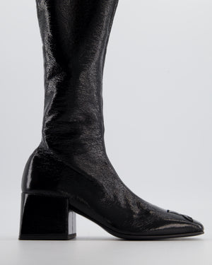 Courrèges Black Patent Knee High Logo Boots Size EU 39
