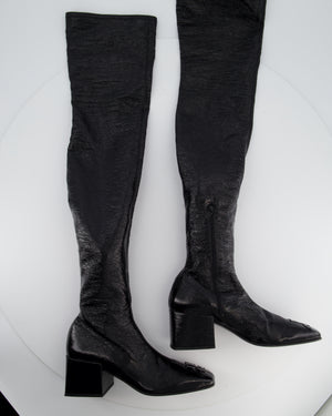 Courrèges Black Patent Knee High Logo Boots Size EU 39