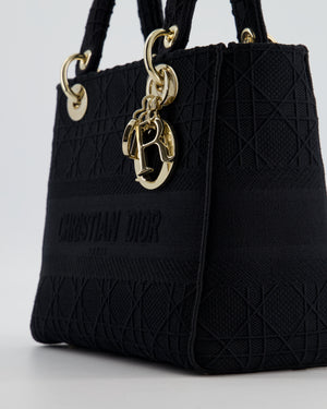 Christian Dior Black Medium Lady D-Lite Bag Bag in Cotton Cannage Canvas with Champagne Gold Hardware RRP £4,100