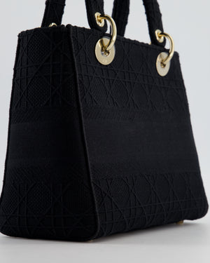 Christian Dior Black Medium Lady D-Lite Bag Bag in Cotton Cannage Canvas with Champagne Gold Hardware RRP £4,100