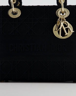 Christian Dior Black Medium Lady D-Lite Bag Bag in Cotton Cannage Canvas with Champagne Gold Hardware RRP £4,100