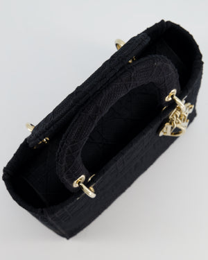 Christian Dior Black Medium Lady D-Lite Bag Bag in Cotton Cannage Canvas with Champagne Gold Hardware RRP £4,100