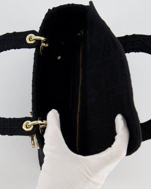 Christian Dior Black Medium Lady D-Lite Bag Bag in Cotton Cannage Canvas with Champagne Gold Hardware RRP £4,100