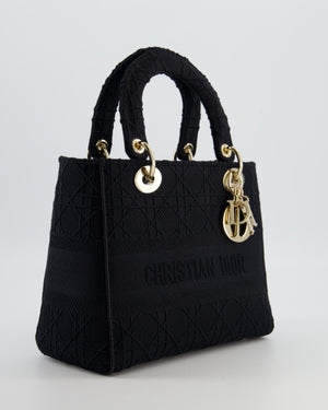 Christian Dior Black Medium Lady D-Lite Bag Bag in Cotton Cannage Canvas with Champagne Gold Hardware RRP £4,100