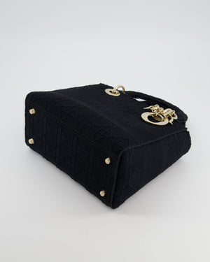 Christian Dior Black Medium Lady D-Lite Bag Bag in Cotton Cannage Canvas with Champagne Gold Hardware RRP £4,100