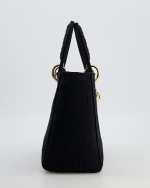 Christian Dior Black Medium Lady D-Lite Bag Bag in Cotton Cannage Canvas with Champagne Gold Hardware RRP £4,100
