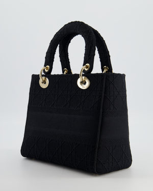 Christian Dior Black Medium Lady D-Lite Bag Bag in Cotton Cannage Canvas with Champagne Gold Hardware RRP £4,100