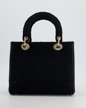Christian Dior Black Medium Lady D-Lite Bag Bag in Cotton Cannage Canvas with Champagne Gold Hardware RRP £4,100