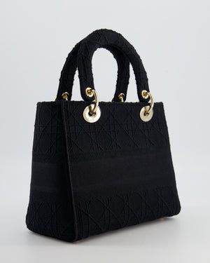 Christian Dior Black Medium Lady D-Lite Bag Bag in Cotton Cannage Canvas with Champagne Gold Hardware RRP £4,100
